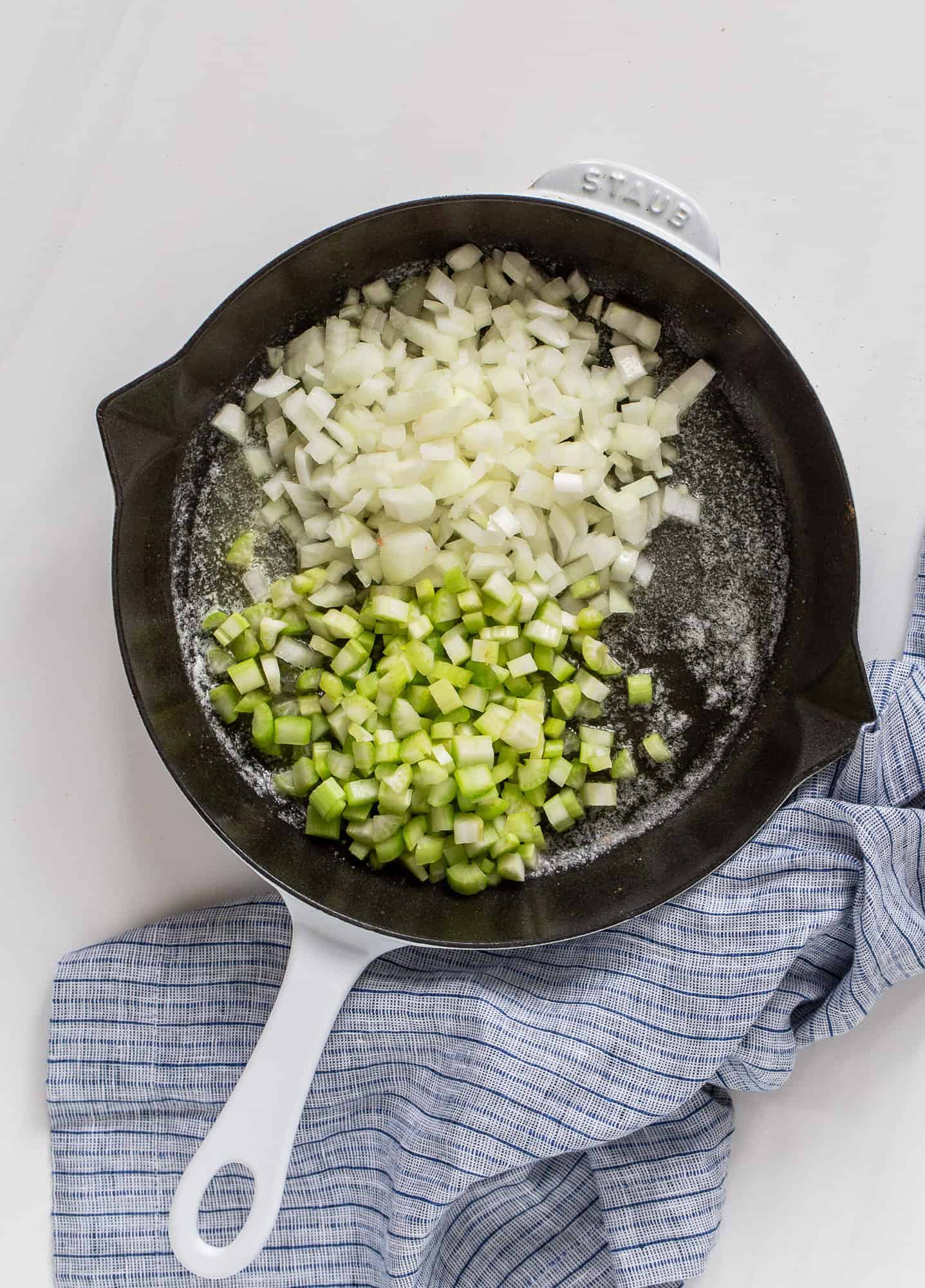 Onions and celery in butter before sautéing. 