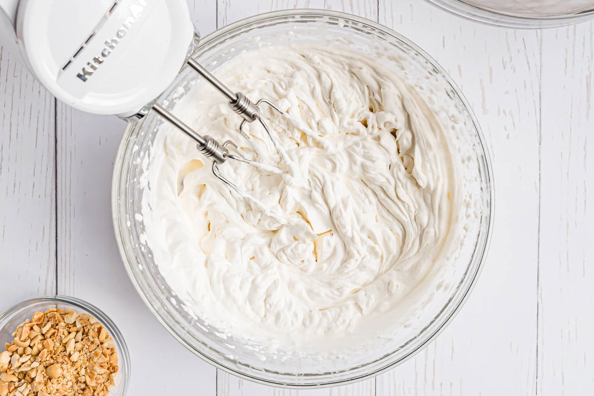 Heavy cream, whipped into whipped cream.