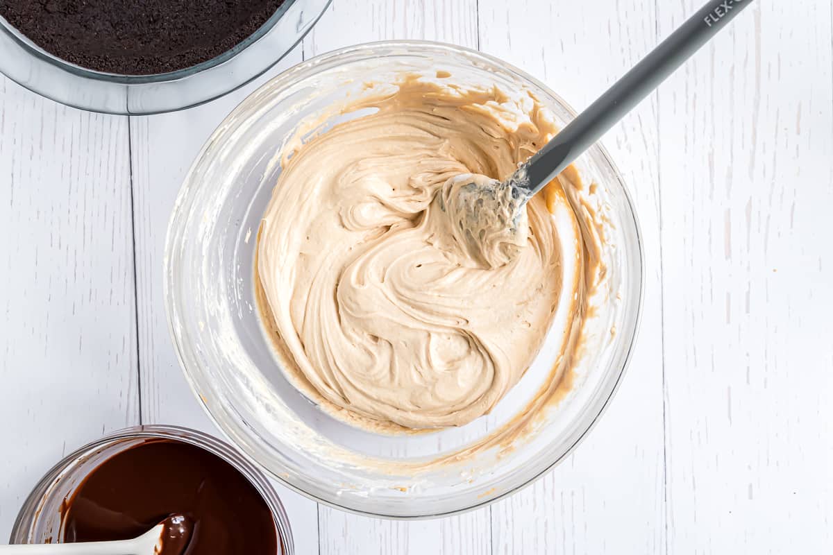 Whipped cream stirred into peanut butter mixture.