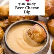 Beer cheese dip Pinterest graphic with text and photos.