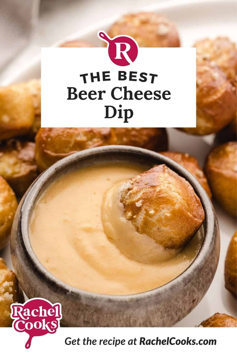 Beer cheese dip Pinterest graphic with text and photos.