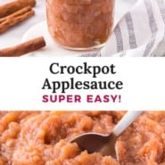 Crockpot applesauce Pinterest image with text and photos.