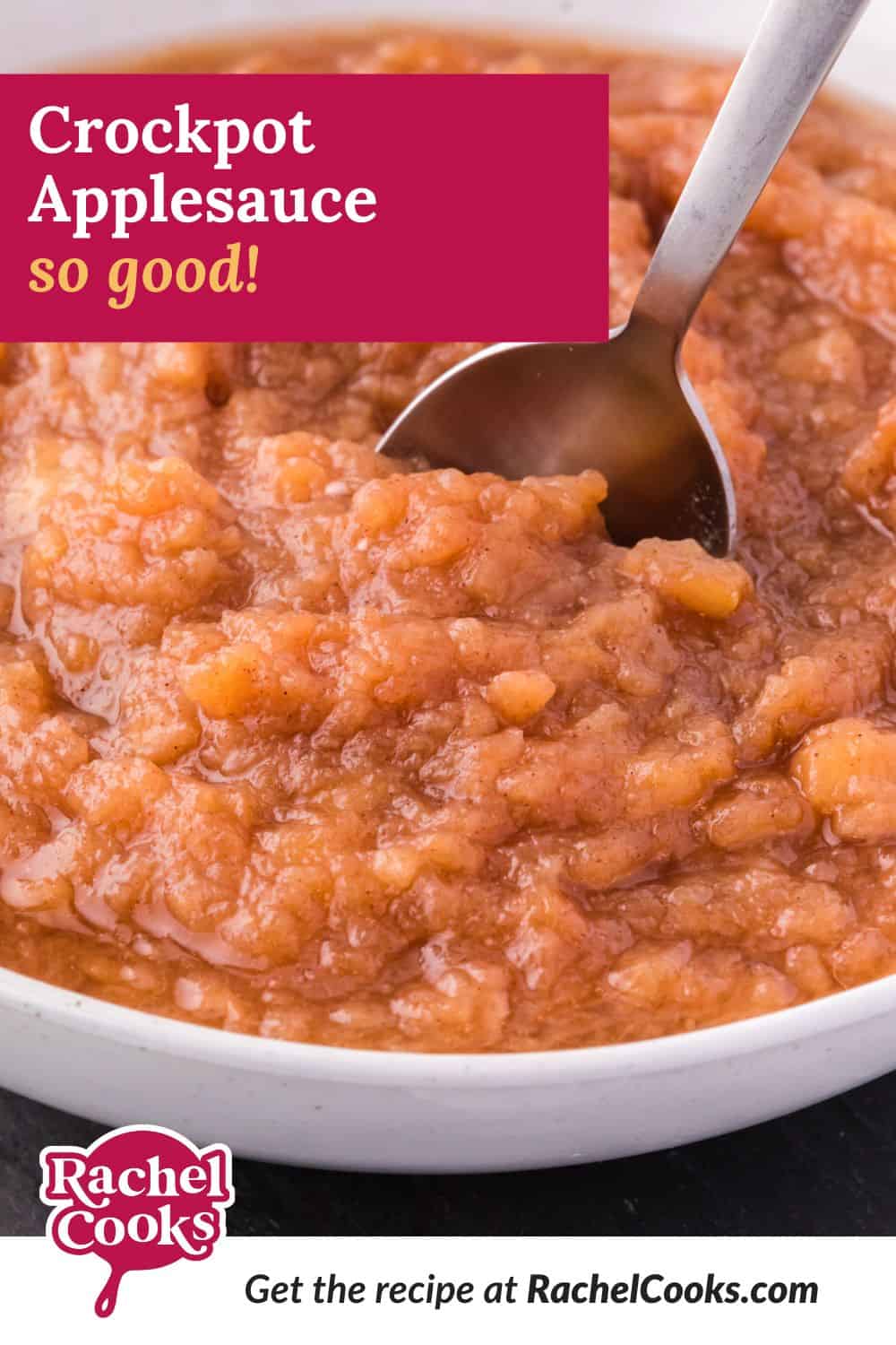 Crockpot applesauce Pinterest image with text and photos.