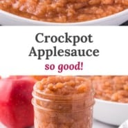 Crockpot applesauce Pinterest image with text and photos.