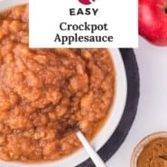 Crockpot applesauce Pinterest image with text and photos.