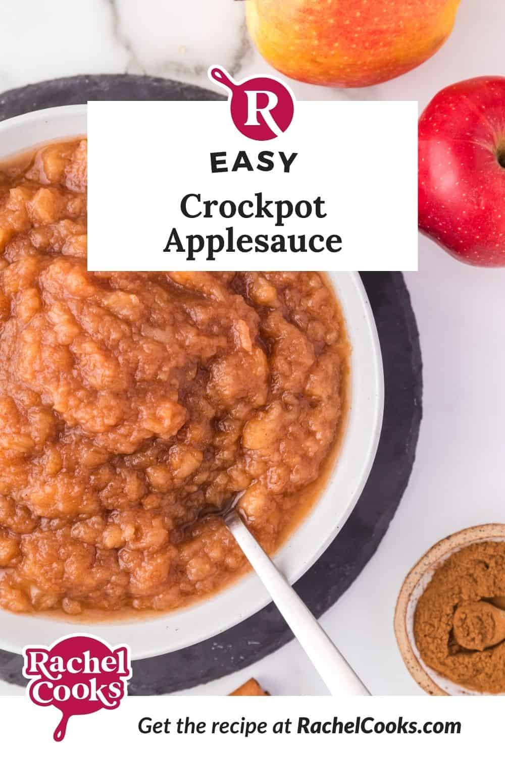 Crockpot applesauce Pinterest image with text and photos.