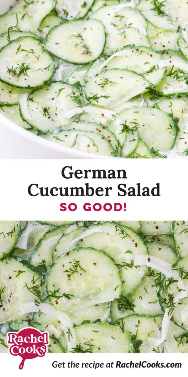 German cucumber salad Pinterest graphic.