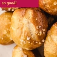 Homemade soft pretzel bites Pinterest graphic with text and photos.