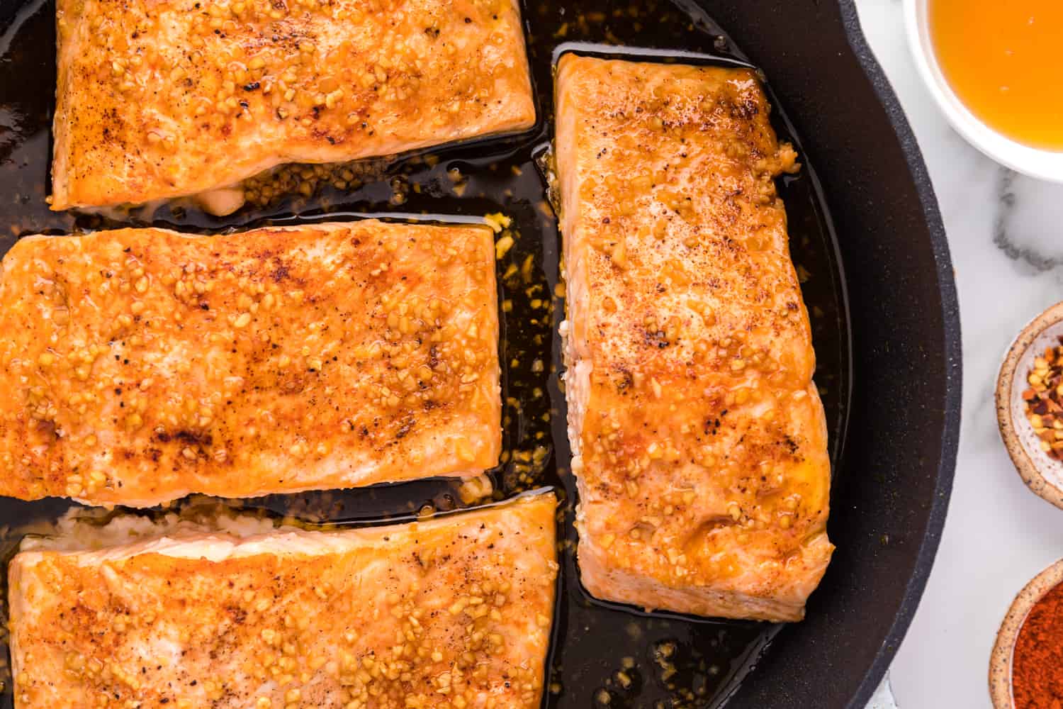 Honey garlic salmon, after baking.