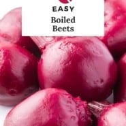 How to boil beets, Pinterest graphic with text and photos.