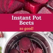 Instant Pot beets Pinterest graphic with text and photos.