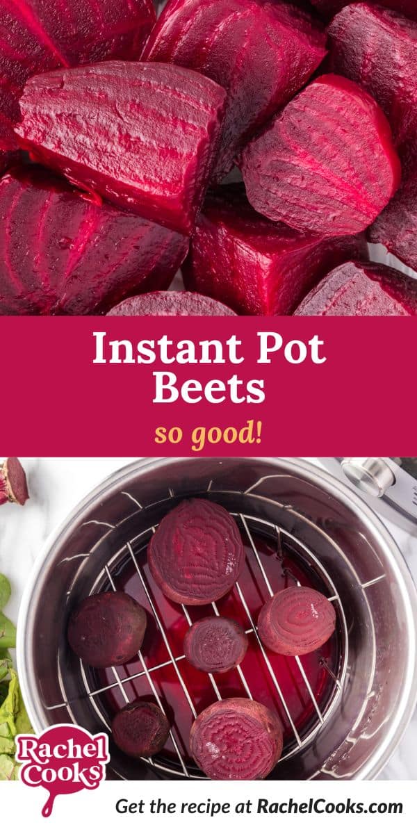 Instant Pot beets Pinterest graphic with text and photos.