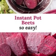 Instant Pot beets Pinterest graphic with text and photos.