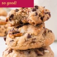 Kitchen sink cookies Pinterest graphic with text and photos.