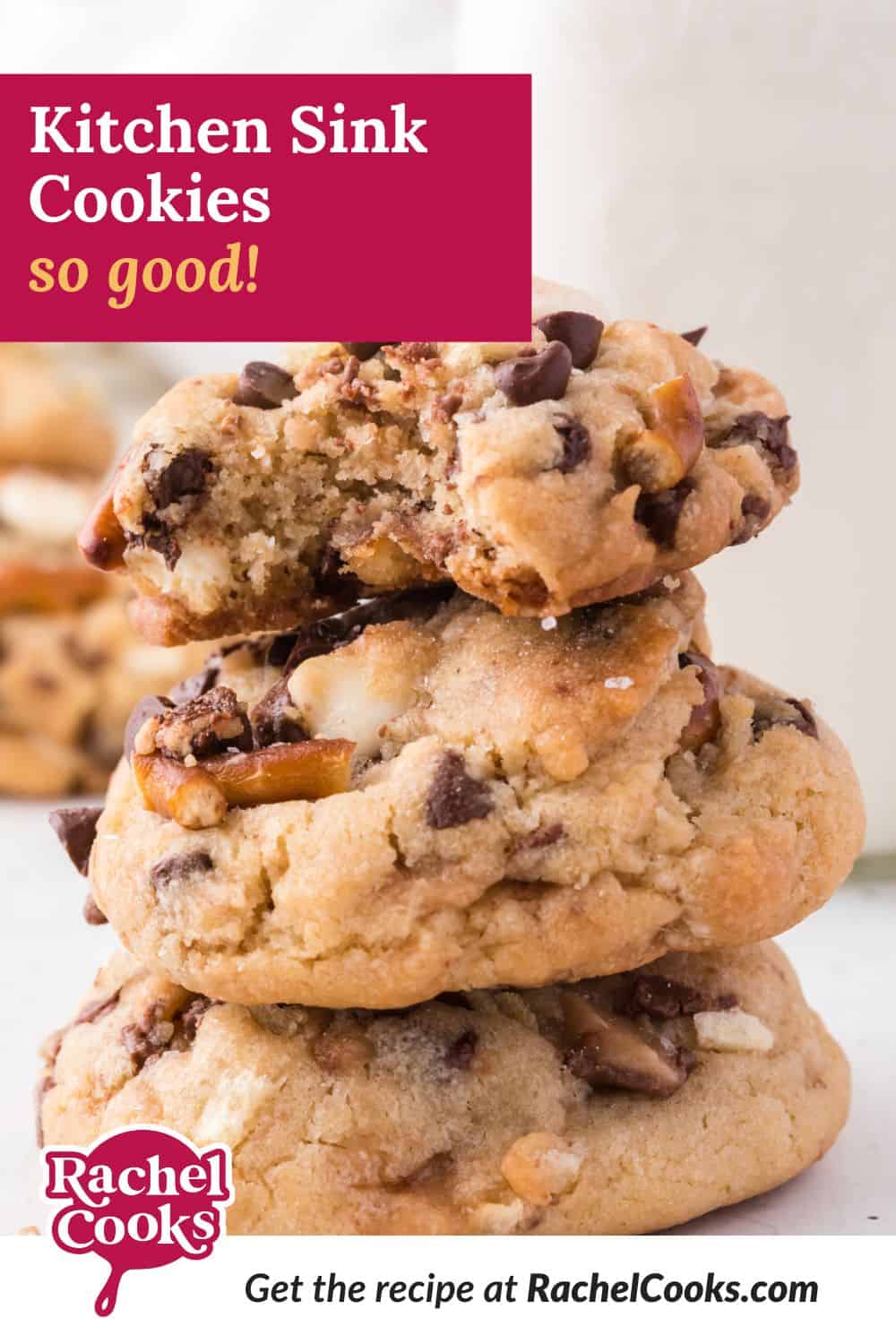 Kitchen sink cookies Pinterest graphic with text and photos.