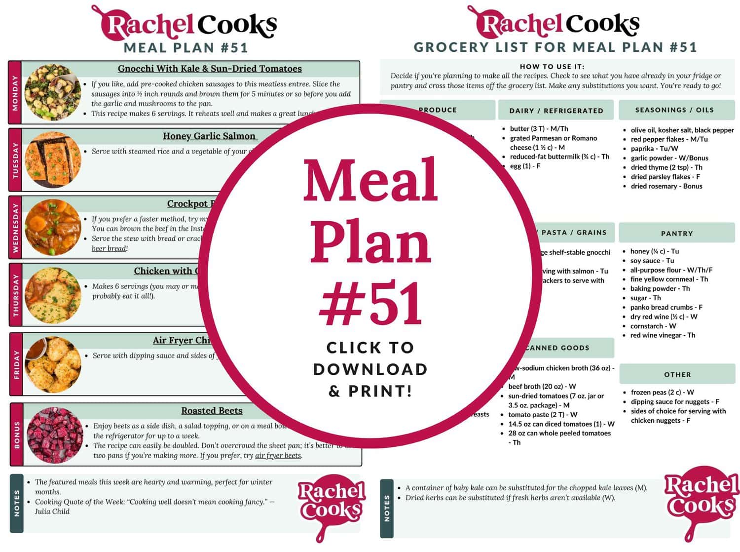 Meal plan 51 preview image showing the printable meal plan.