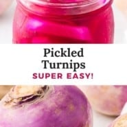 Pickled turnips Pinterest graphic with text and photos.