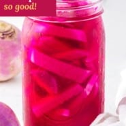 Pickled turnips Pinterest graphic with text and photos.