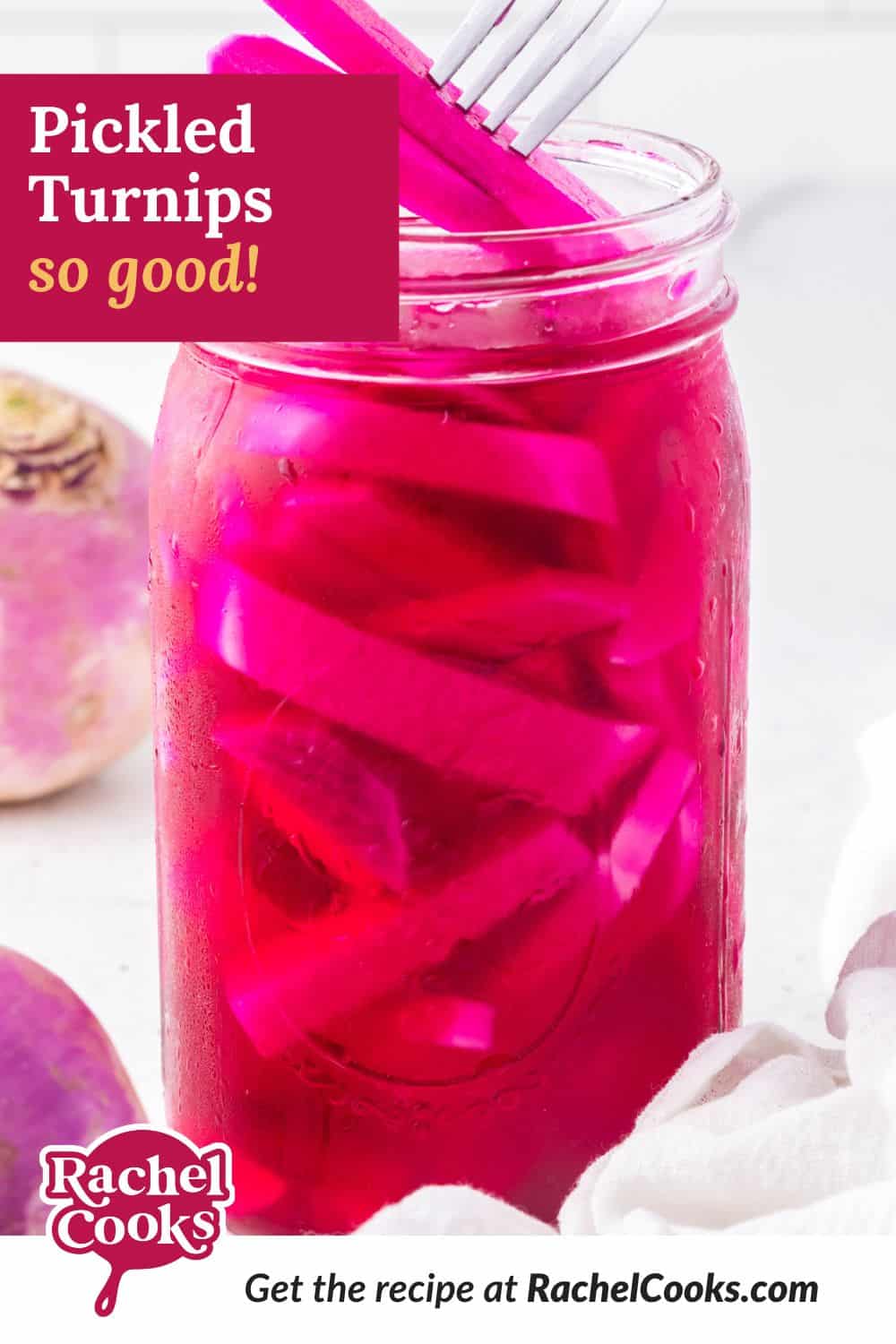 Pickled turnips Pinterest graphic with text and photos.