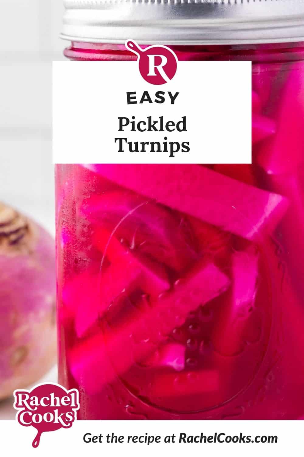 Pickled turnips Pinterest graphic with text and photos.