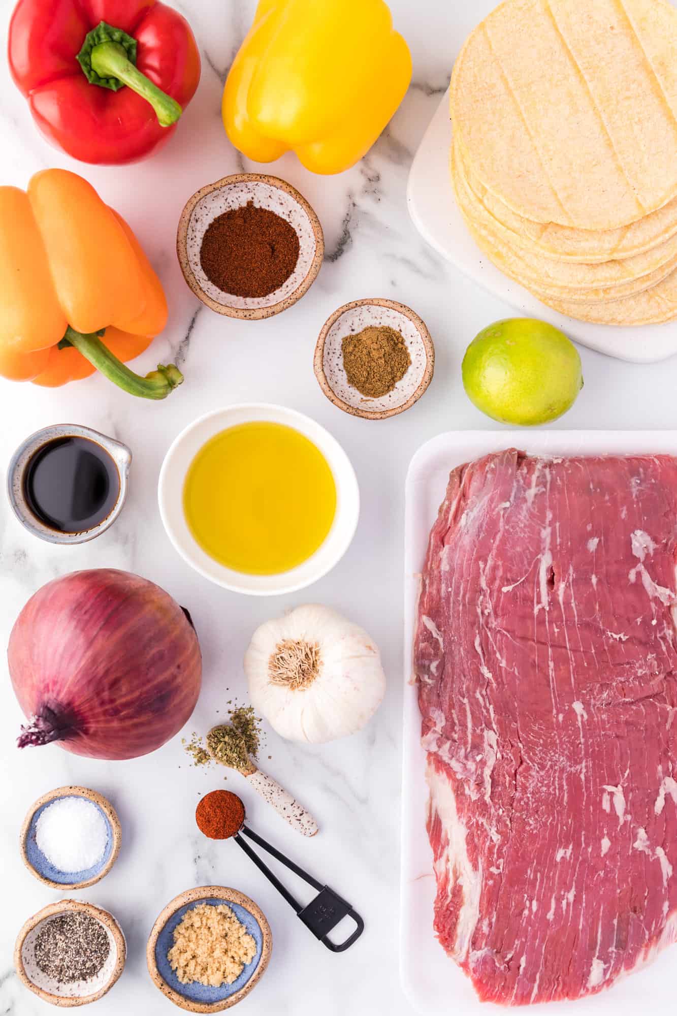 Ingredients for steak fajitas.