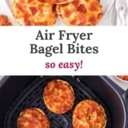 Air fryer bagel bites Pinterest graphic with text and photos.