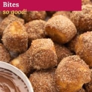 Cinnamon sugar pretzel bites Pinterest graphic with text and photos.