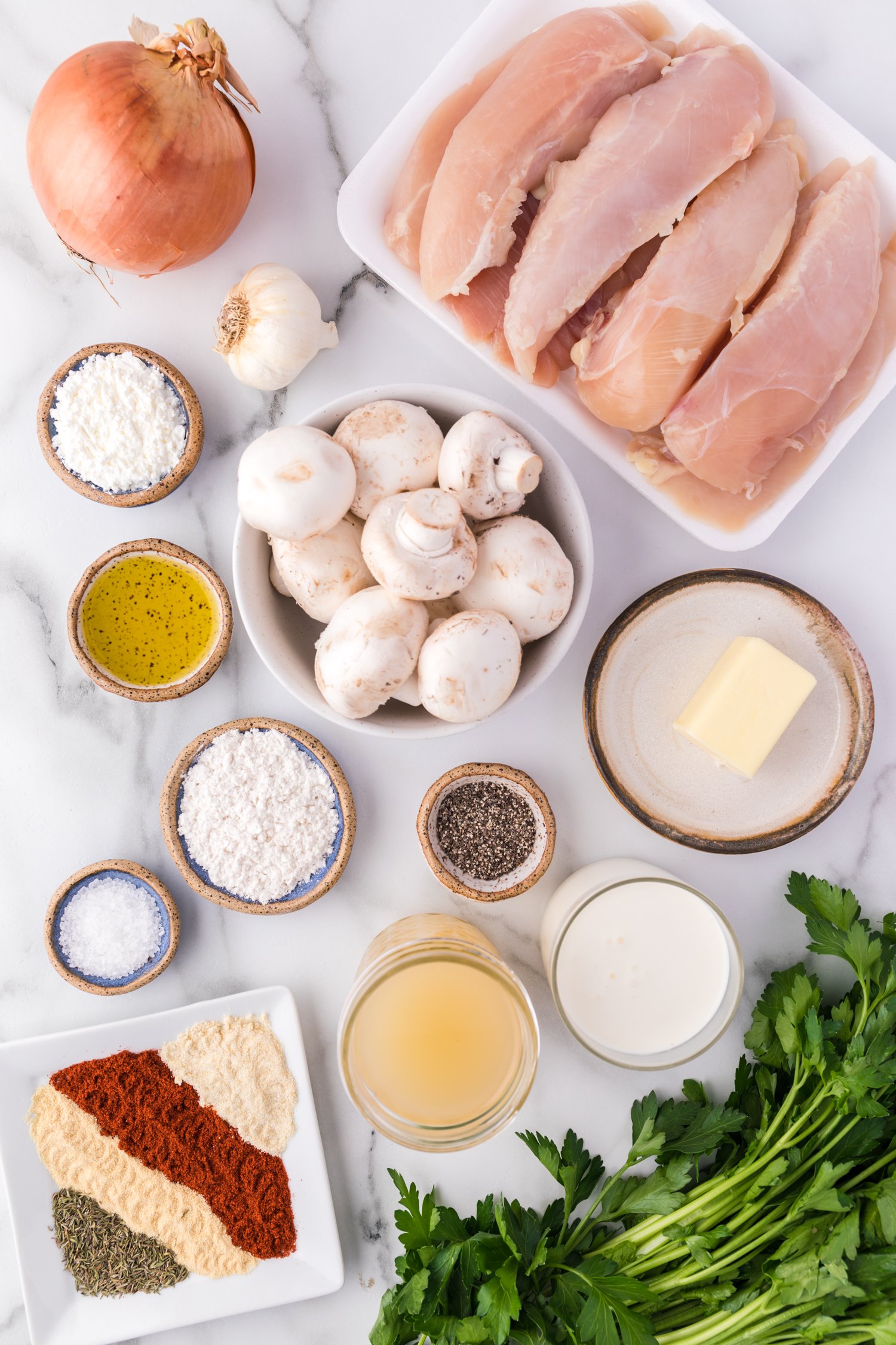 Ingredients for cream of mushroom chicken.