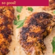 Cream of mushroom chicken Pinterest graphic with text and photos.