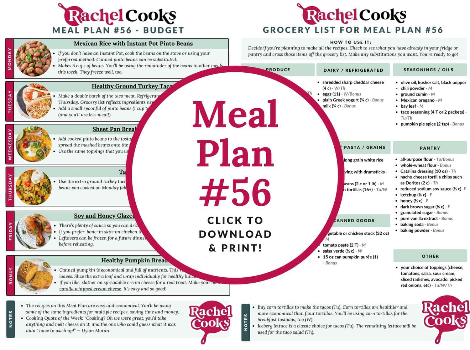 Meal Plan 56 preview image, showing both pages.