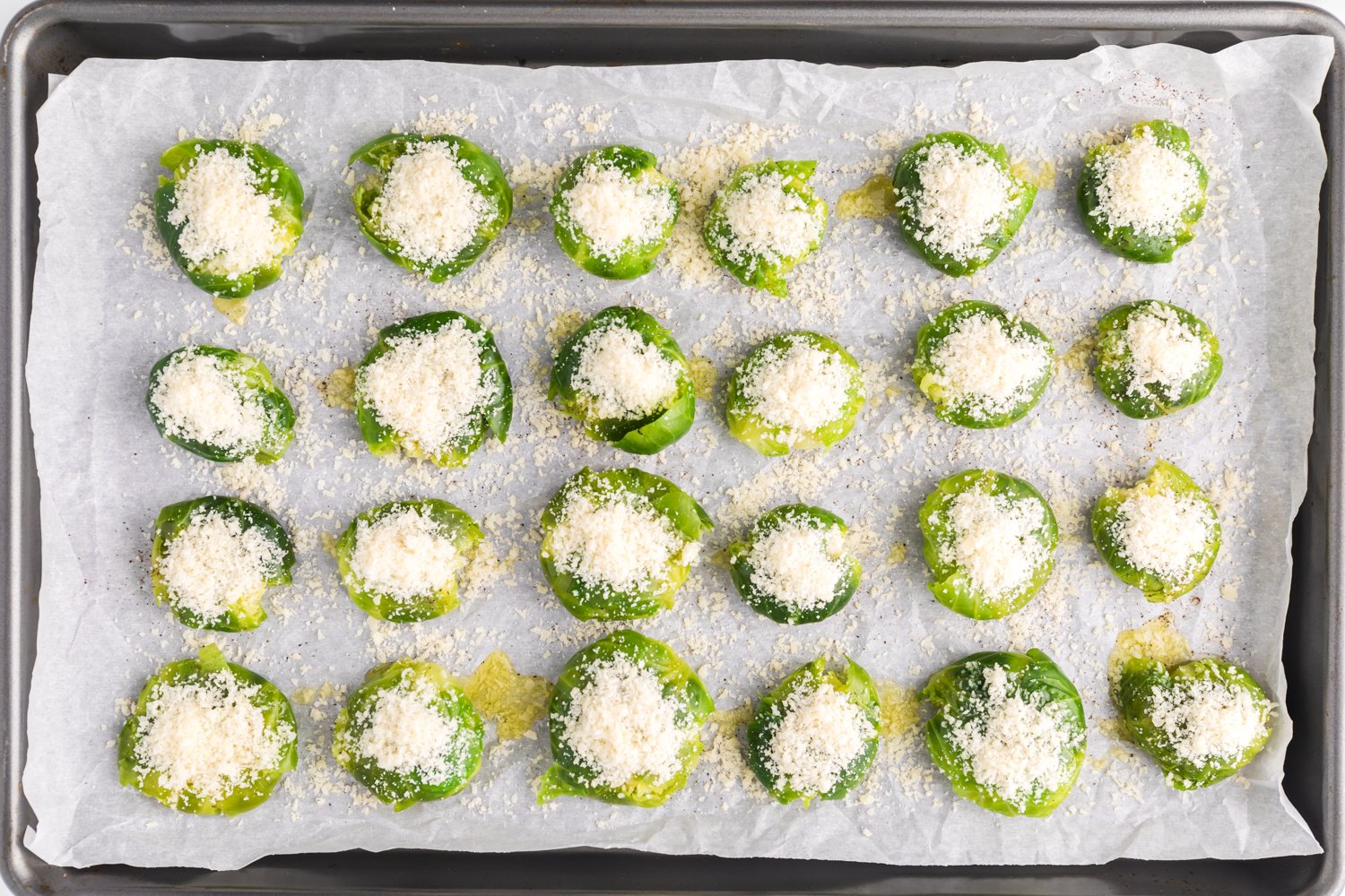 Cheese added to Brussels sprouts.