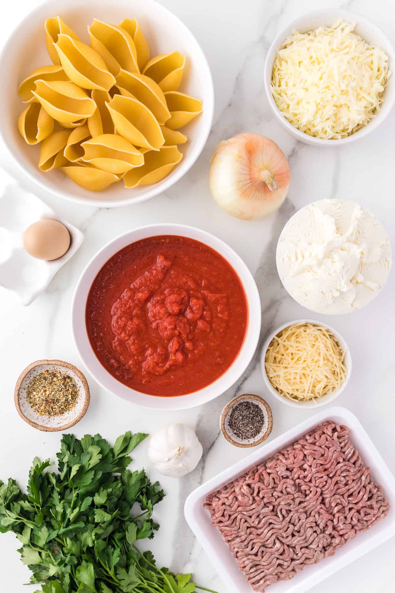 Overhead view of ingredients needed for recipe.