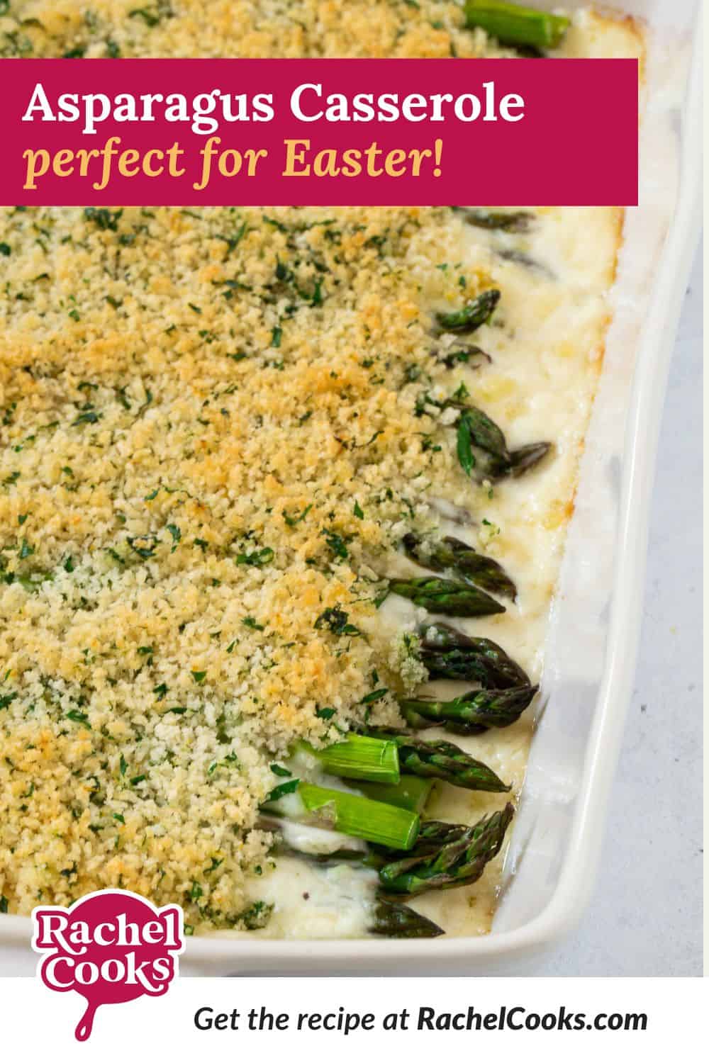 Asparagus casserole Pinterest graphic with text and photos.