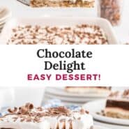 Chocolate delight Pinterest graphic with text and photos.