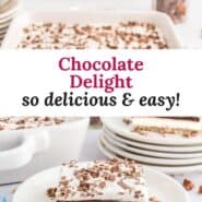 Chocolate delight Pinterest graphic with text and photos.