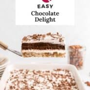 Chocolate delight Pinterest graphic with text and photos.