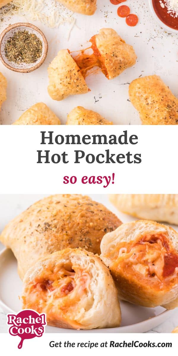 Homemade hot pockets Pinterest graphic with text and photos.