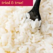 How to cook jasmine rice Pinterest graphic with text and photos.