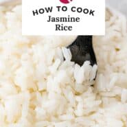 How to cook jasmine rice Pinterest graphic with text and photos.