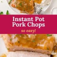 Instant Pot pork chop Pinterest graphic with text and photos.