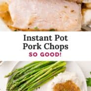 Instant Pot pork chop Pinterest graphic with text and photos.