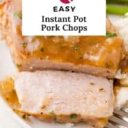 Instant Pot pork chop Pinterest graphic with text and photos.