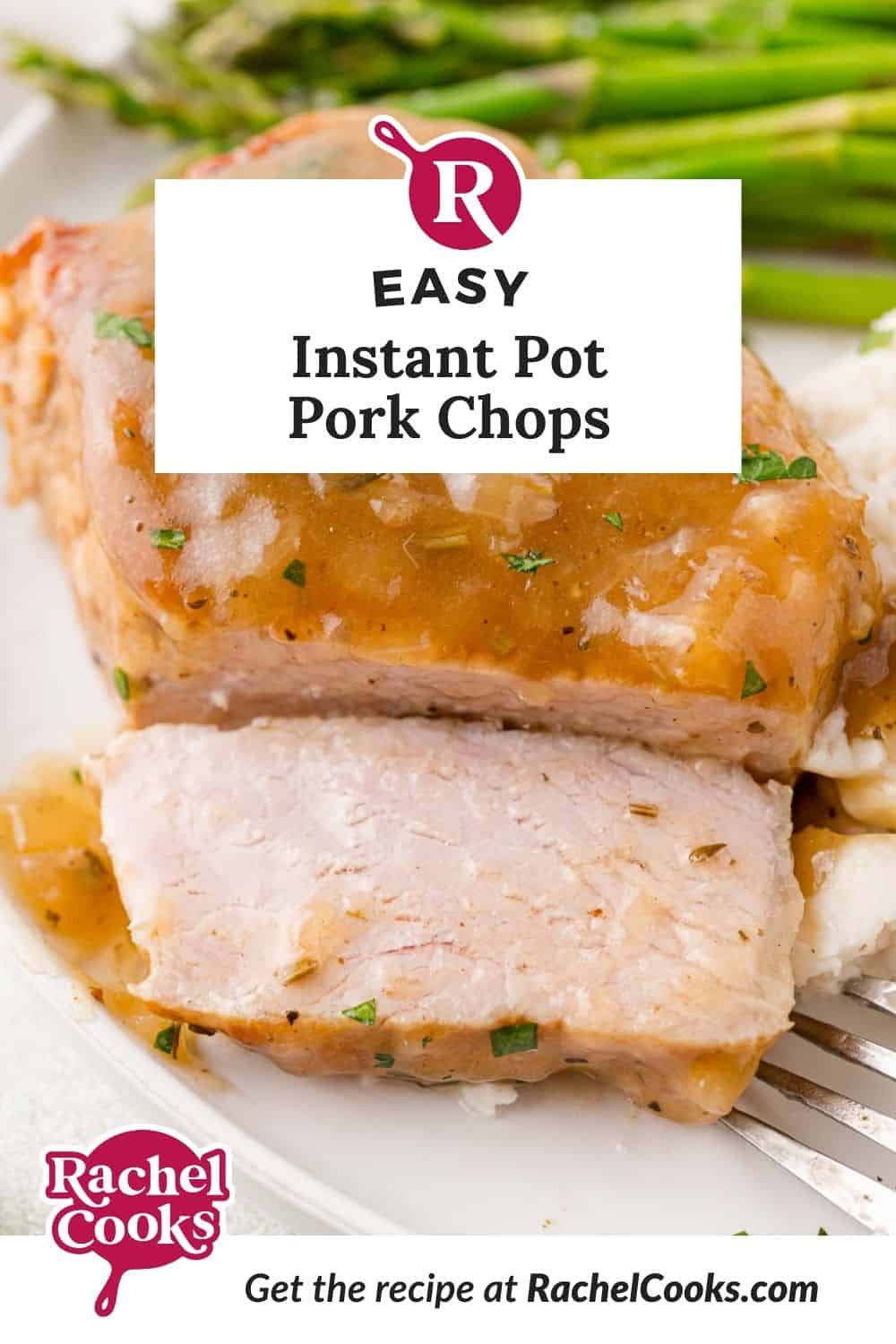 Instant Pot pork chop Pinterest graphic with text and photos.