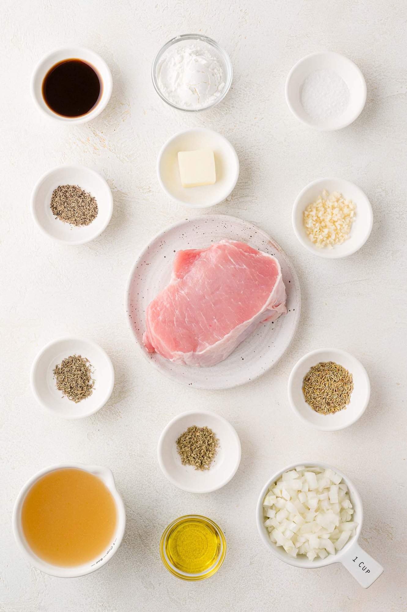 Overhead view of ingredients needed for recipe.