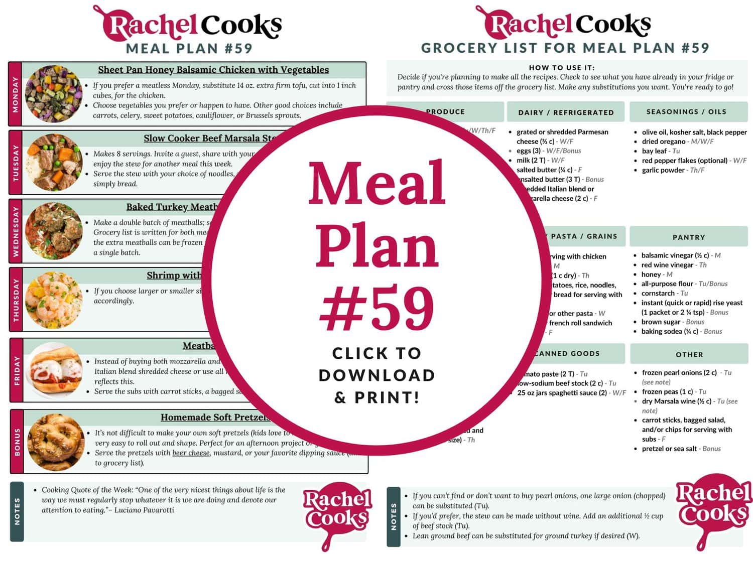 Meal plan 59 preview image showing both pages.