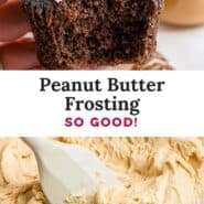 Peanut butter frosting Pinterest graphic with ext and photos.