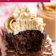 Peanut butter frosting Pinterest graphic with ext and photos.