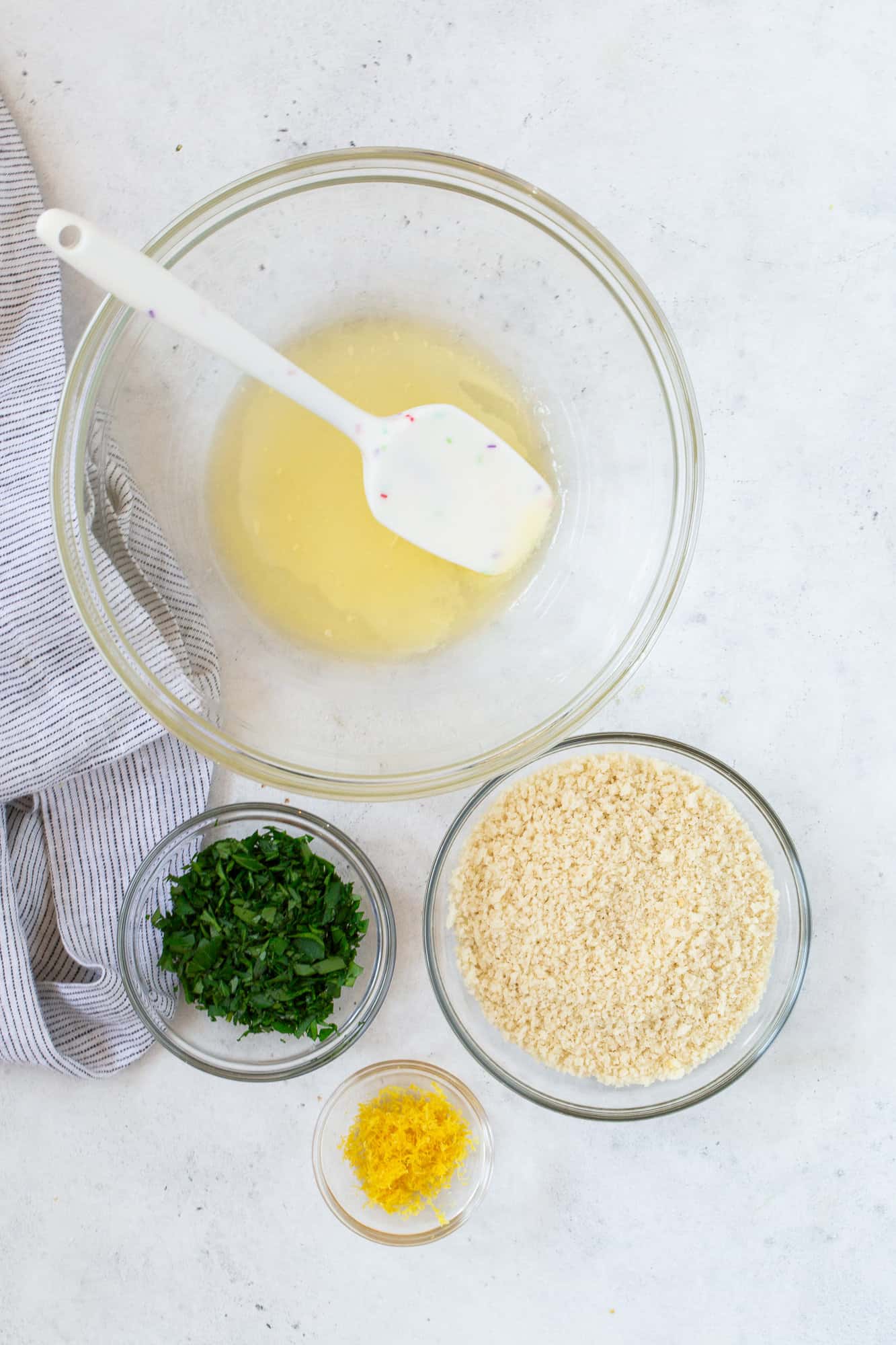 Ingredients needed for breadcrumb topping.