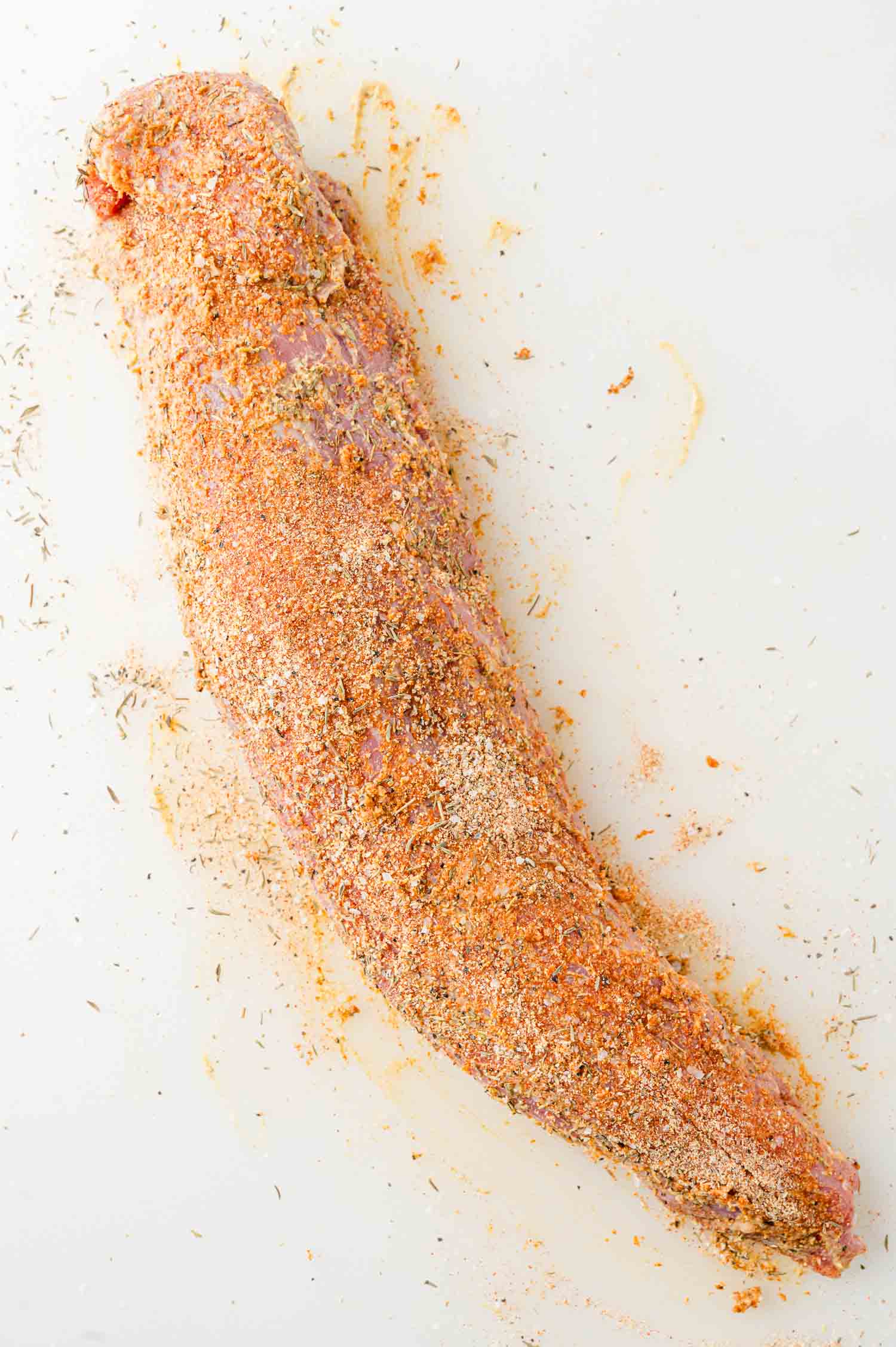 Spice rubbed pork tenderloin, not yet cooked.