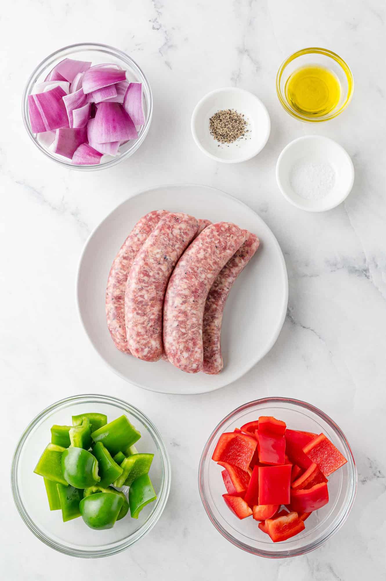 Overhead view of ingredients needed for recipe.